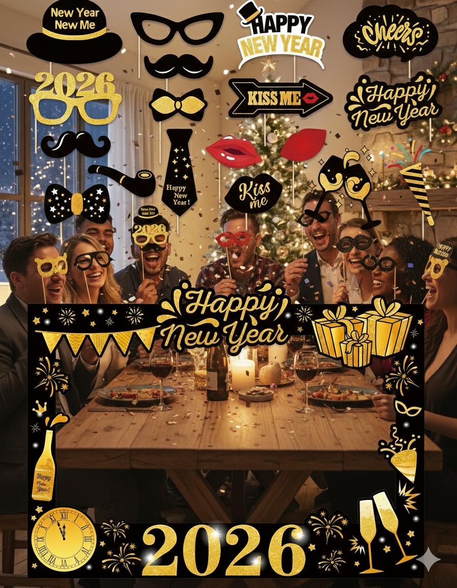 Glam New Year’s Eve 2026 Photo Booth Kit for Party Pictures