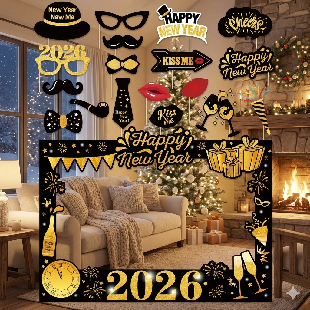 Glam New Year’s Eve 2026 Photo Booth Kit for Party Pictures