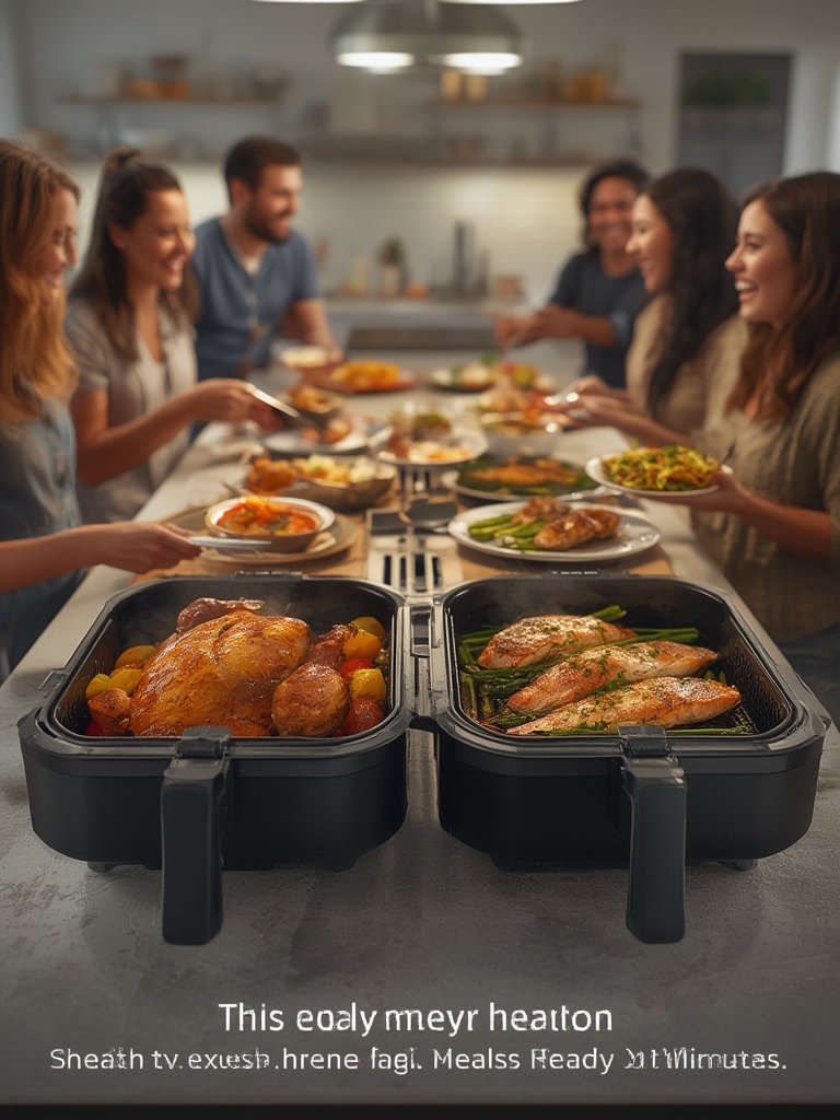 dual airfryer in action